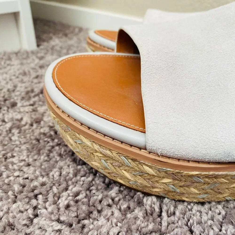 NWT FITFLOP Eloise Espadrille Suede Wedge Slides Soft Grey Size 11